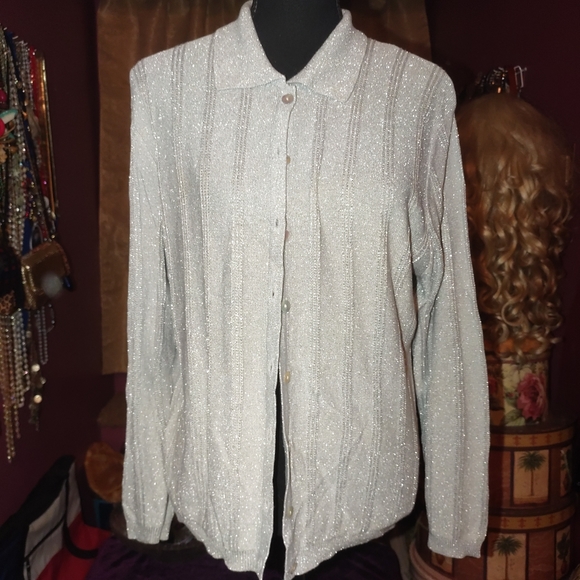 Silver Sparkly Cardigan Sweater 